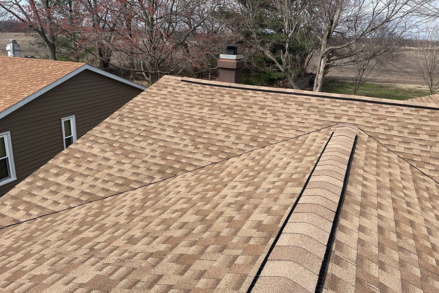 An aerial shot of the top of a residential roof in Springfield, IL.