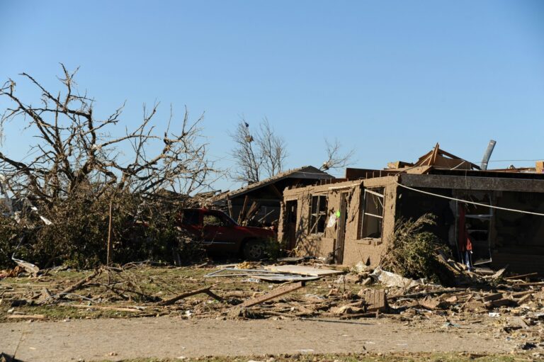 Stock photo of a home completely destroyed by a tornado, used to illustrate the need for storm damage repair and roofing services by Sutton’s in Springfield IL
