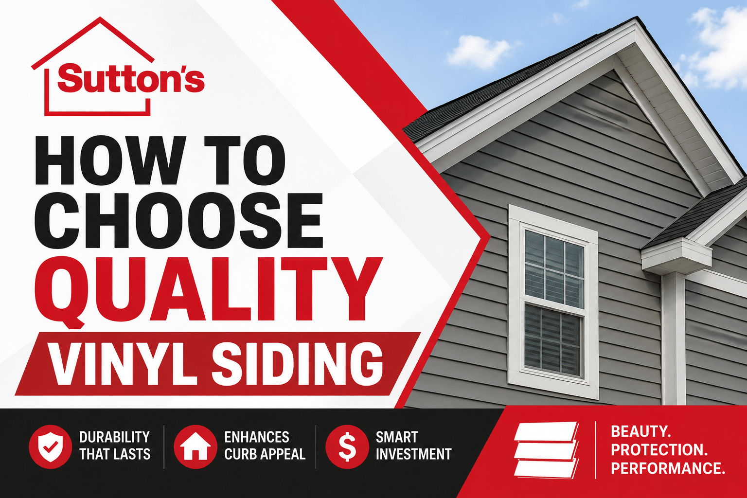 Sutton's guide to choosing quality vinyl siding featuring a modern home with gray vinyl siding and tips for selecting durable, attractive, and long-lasting siding for your home.